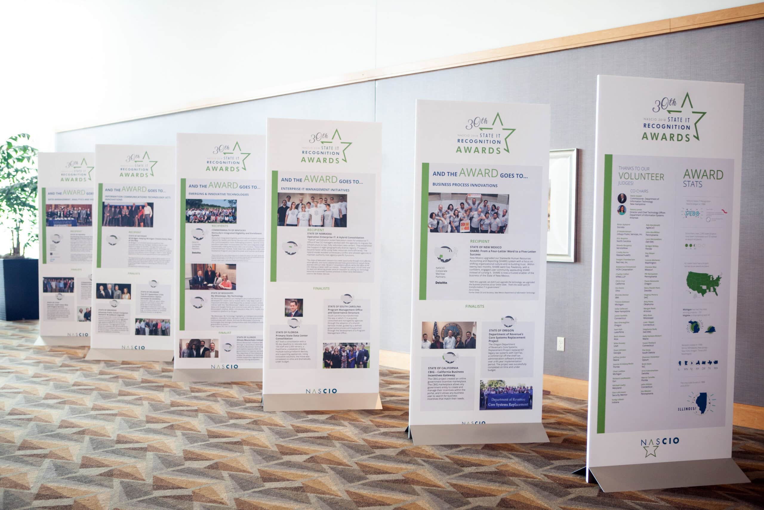 Array of award recipient signage